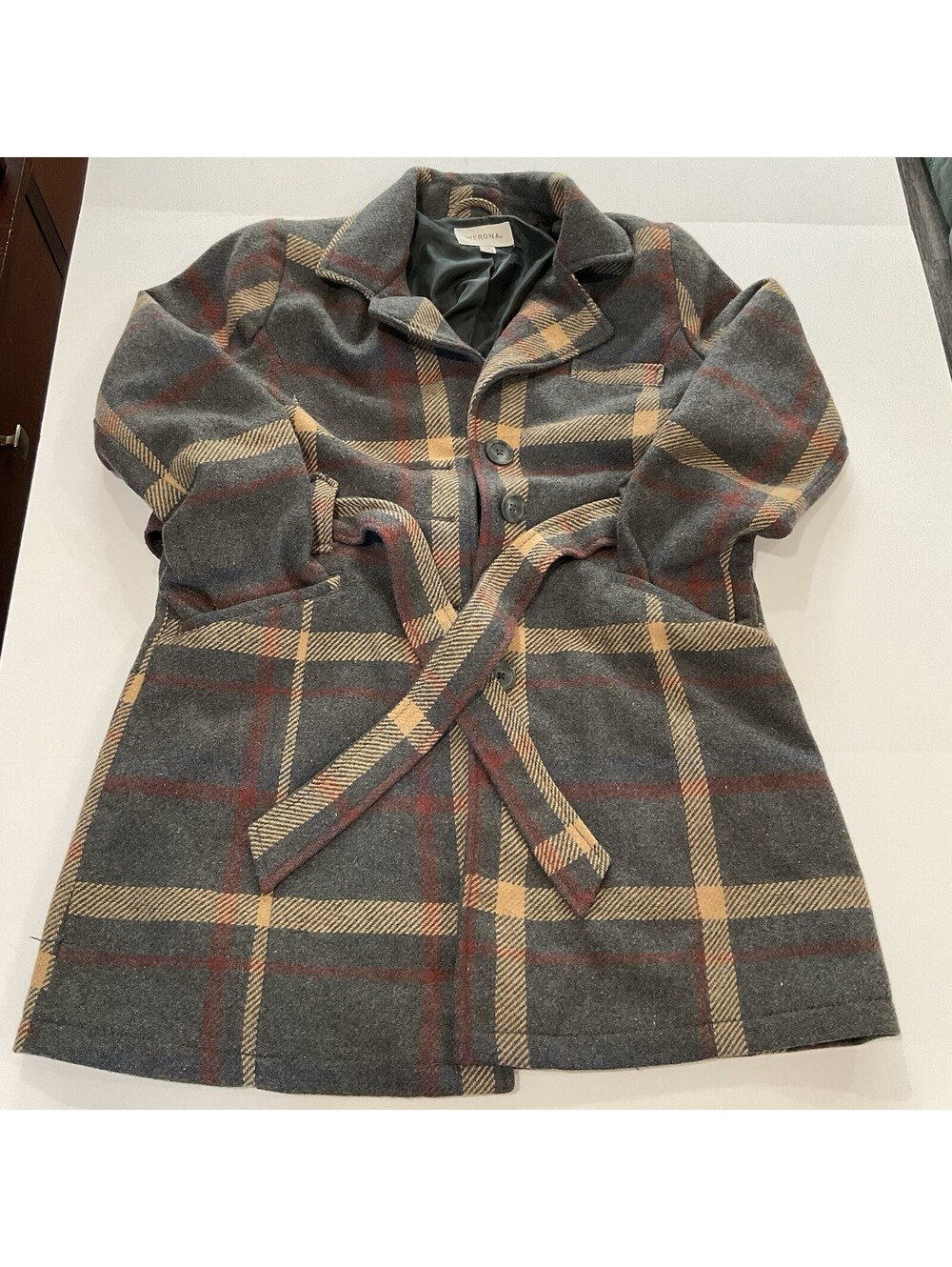 Merona women's retro plaid belted dress coat Size XXL